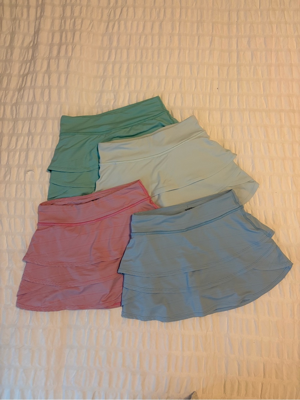 Athleta Layered Mini Skirt Bundle in Pink, Light Blue, Mint, Pale Green